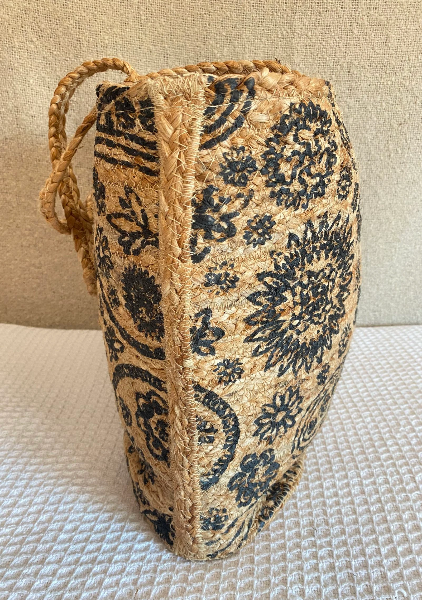Grote jute tote tas met zwarte bloemen – photo 4